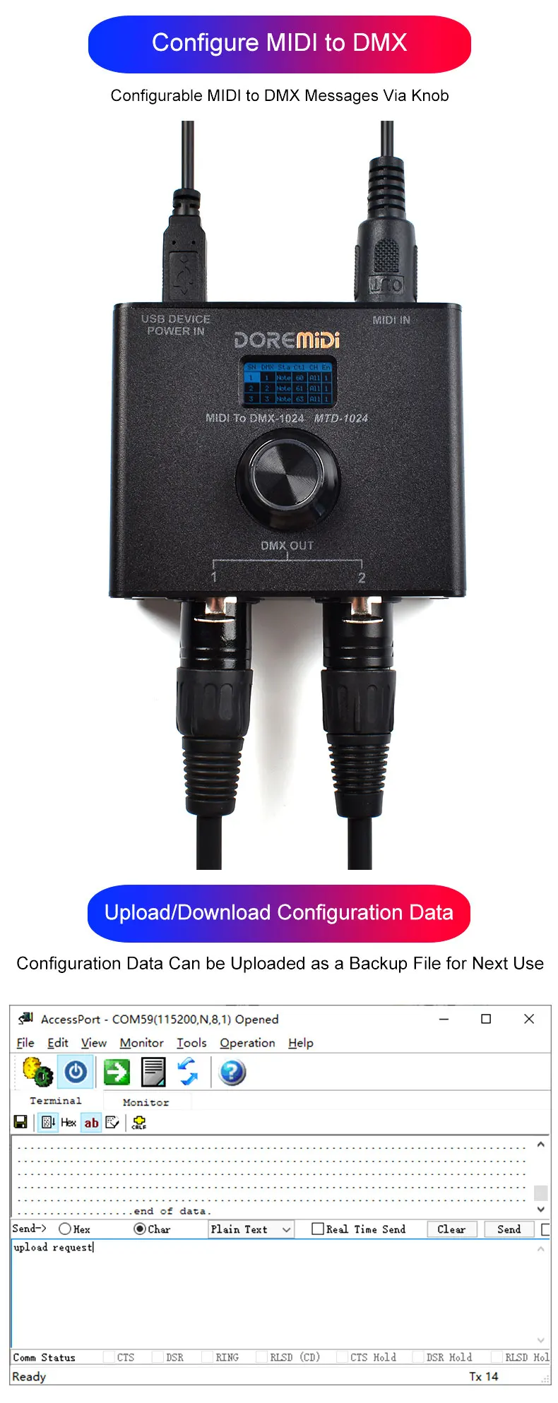 Dmxコントローラー (MTD-1024) へのdmxメッセージへのミディメッセージ