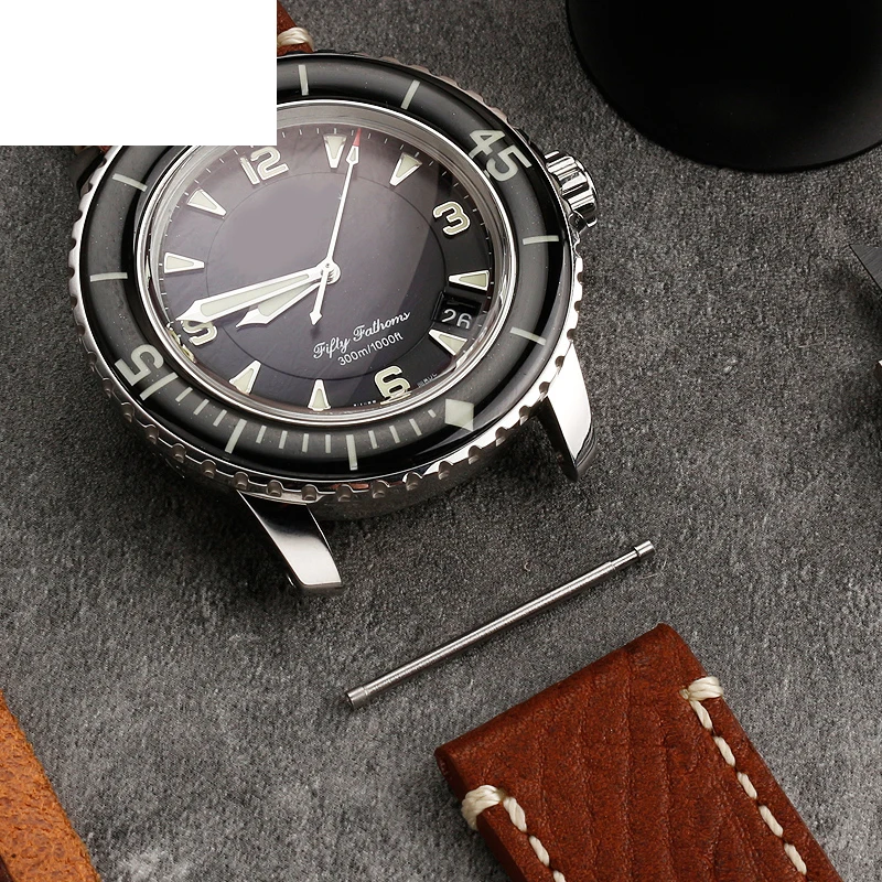 5000 5015 5200 헤드 레이어 소가죽 시계 체인 액세서리, Blancpain 50 fathoms 정품 가죽 시계에 적합, 23mm