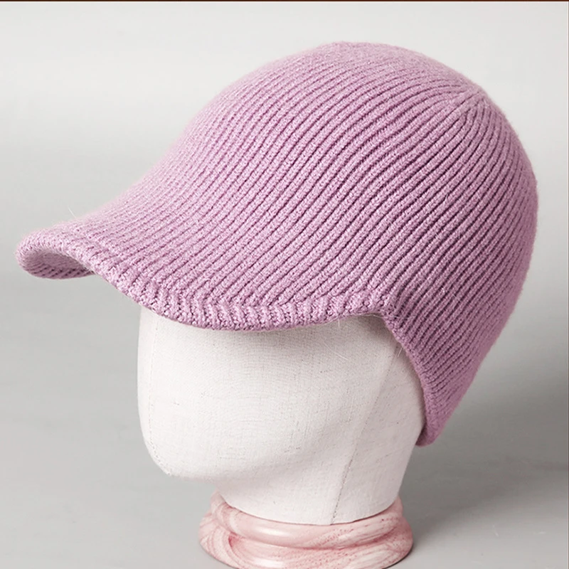 Angorá-Gorro de malha de inverno feminino, chapéu viseira, boné, quente, macio, esqui, acessório para frio, esportes, ao ar livre, férias, outono