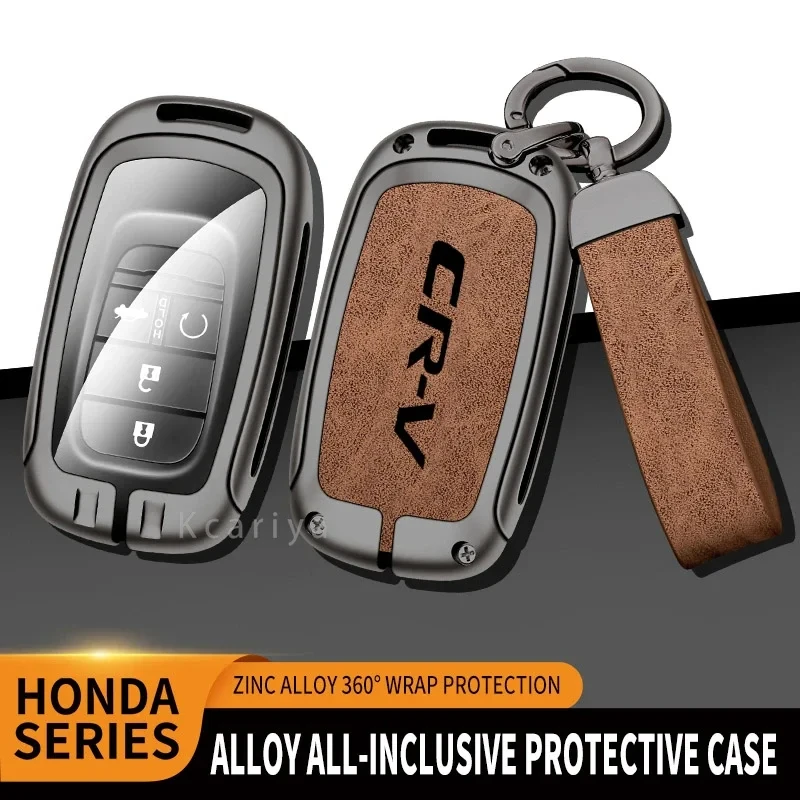Zinc Alloy Leather Car Key Case Cover Shell Fob Holder for Honda CRV Custom Logo Smart Control Protected Key Bag Auto Keychain