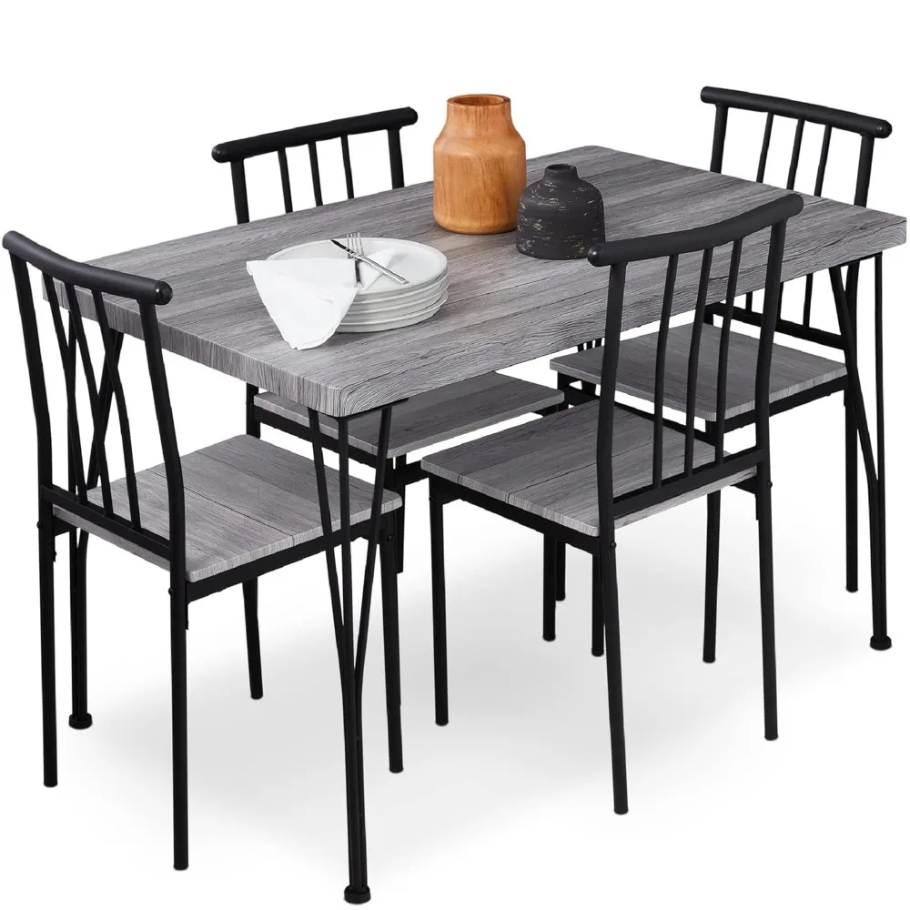 

5-piece Modern Rectangular Dining Table and Chair Set Made of Metal and Wood, Customizable