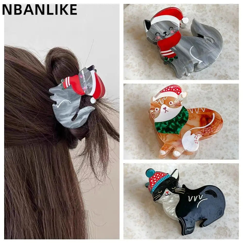 

Korean Cartoon Christmas Cat Hair Claw Mide Size Acrylic Animal Hair Clip Hair Accessories