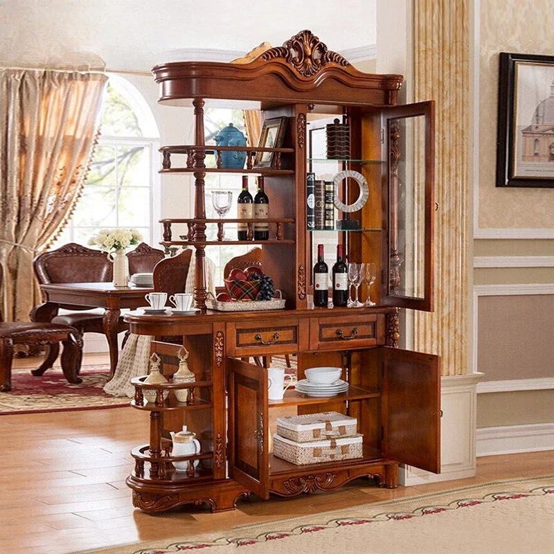 American solid wood entrance foyer partition cabinet living room multi-functional door decoration screen wine cabinet V321