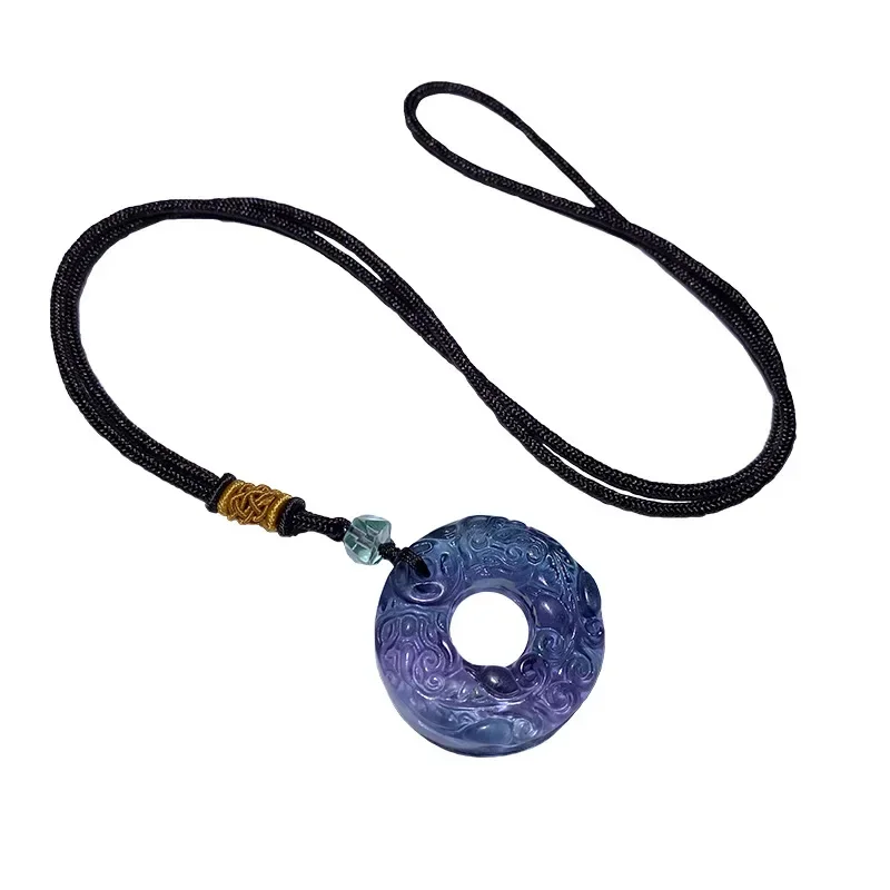 

Natural fluorite Stone Pendants Carved Pixiu Peace Buckle Pendant Sweater Chain Necklace Luck for Women Men Crystal Jewelry