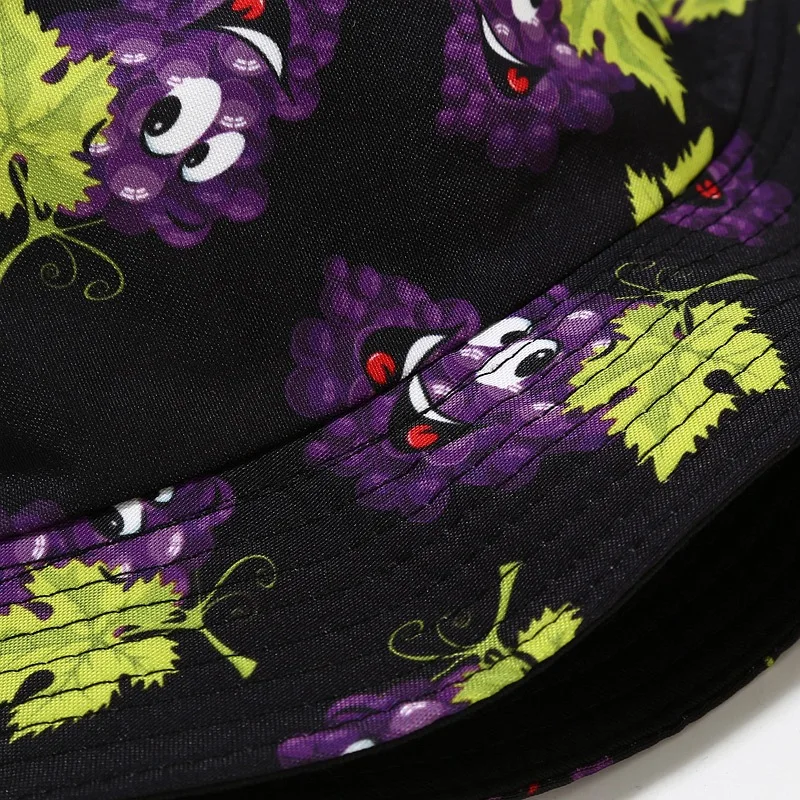 Kreative bedruckte Eimerkappe mit Fruchtmuster, Unisex, Freizeit-Fischerhut für den Außenbereich, Sommer-Strand-UV-Schutz-Sonnenhut, Panama-Bob – Detail 36
