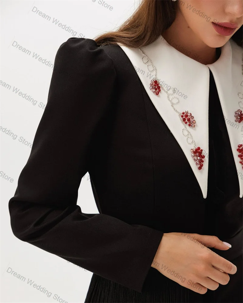 Tassel Crystals Women Suit Set 2 Pcs Blazer+Pants Autumn Black Formal Office Lady Jacket Customized Guest Wedding Tuxedos Coat