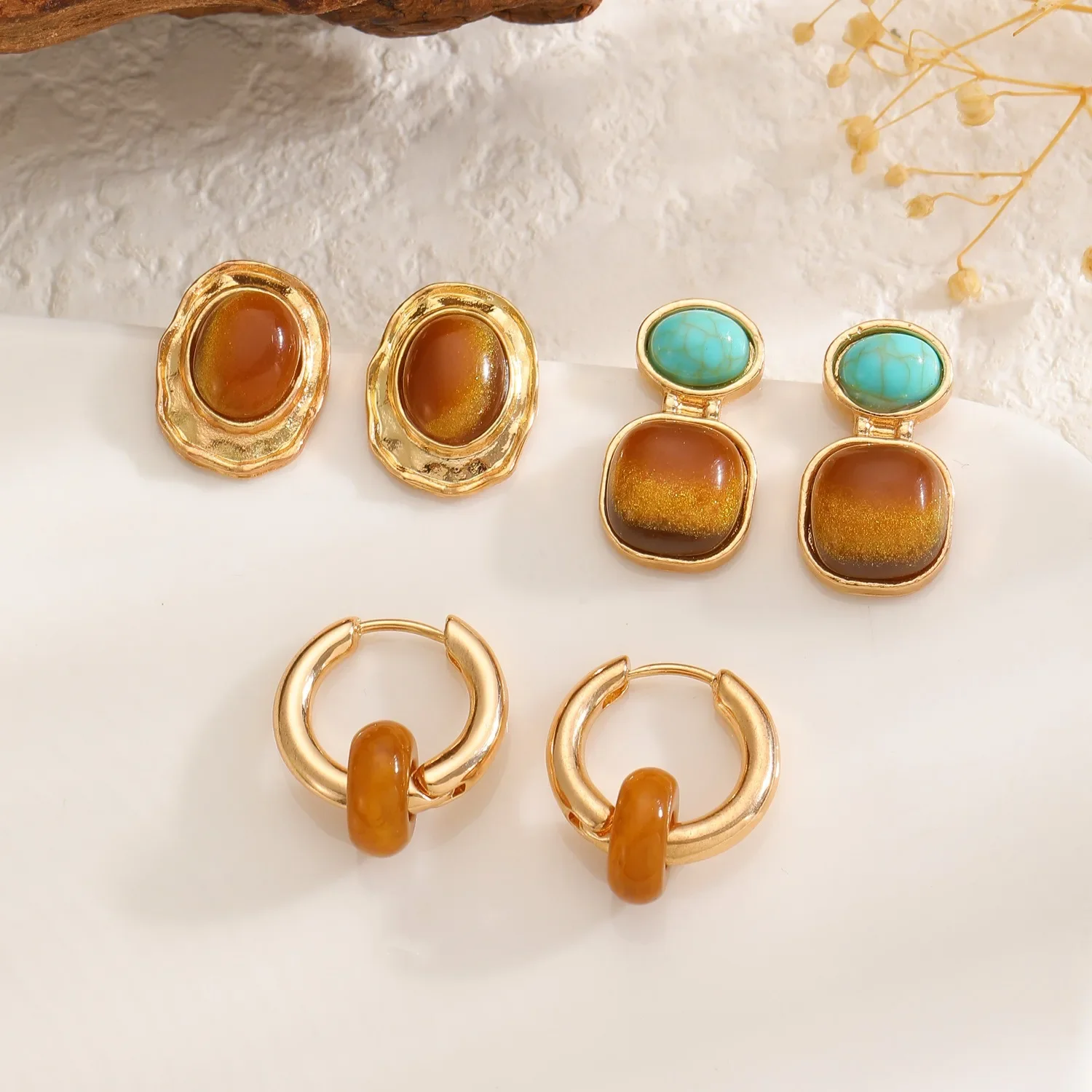 Asymmetric Colorful Resin Earrings for Ladies and Girls Retro Contrast Geometric Women  Earrings  Jewelry