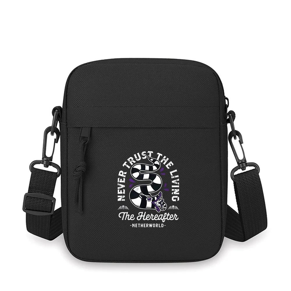 Striped worm with Never Trust Living Men Crossbody Bag Single Shoulder Women Cartoon Anime Film Printing Design Unisex
