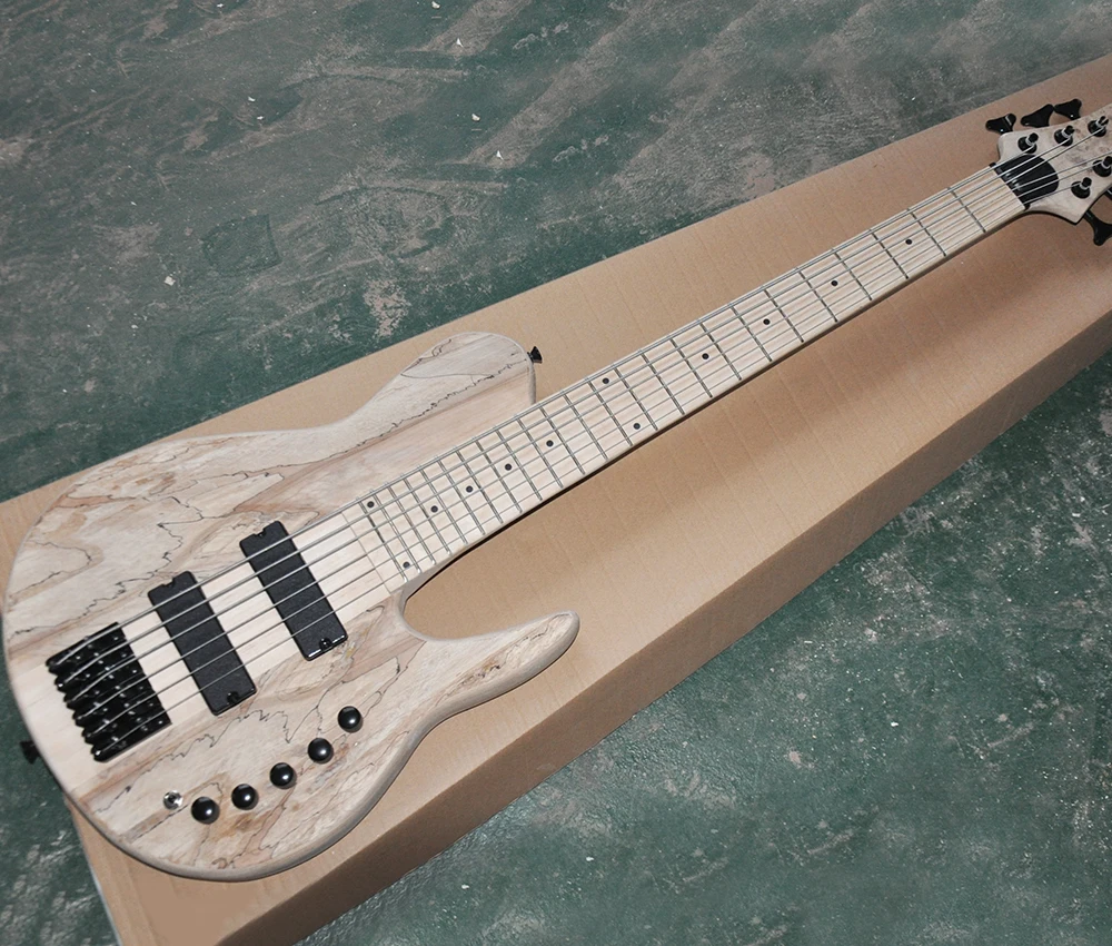 

6 Strings Neck-thru-body Electric Bass Guitar without Paint,Spalted Maple Veneer,Maple Fretboard