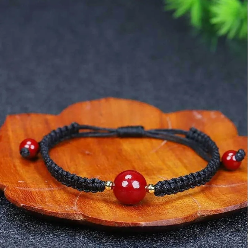 

Натуральная необработанная руда, фиолетовый, золотой песок, круглая бусина, маленькая красная веревка, браслет из киновари