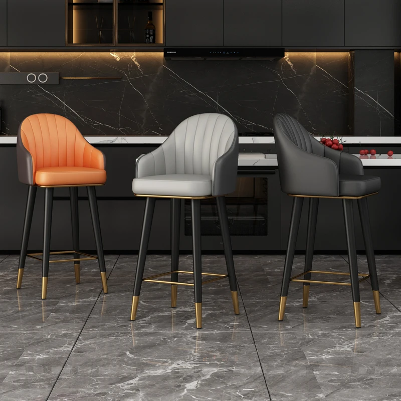 Light Luxury Bar Stools Swivel Counter Height Chairs with Backrest Modern Simple Reception Stools Retro Pub Seating for Kitchen
