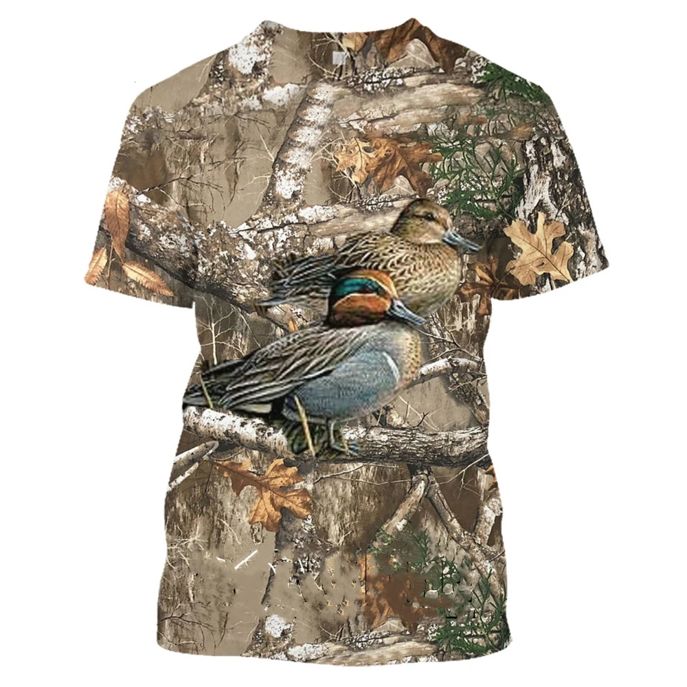 Camiseta con estampado 3D para hombre y mujer, camisa de manga corta con estampado de camuflaje, Animal de caza, pato, pájaro, moda de verano