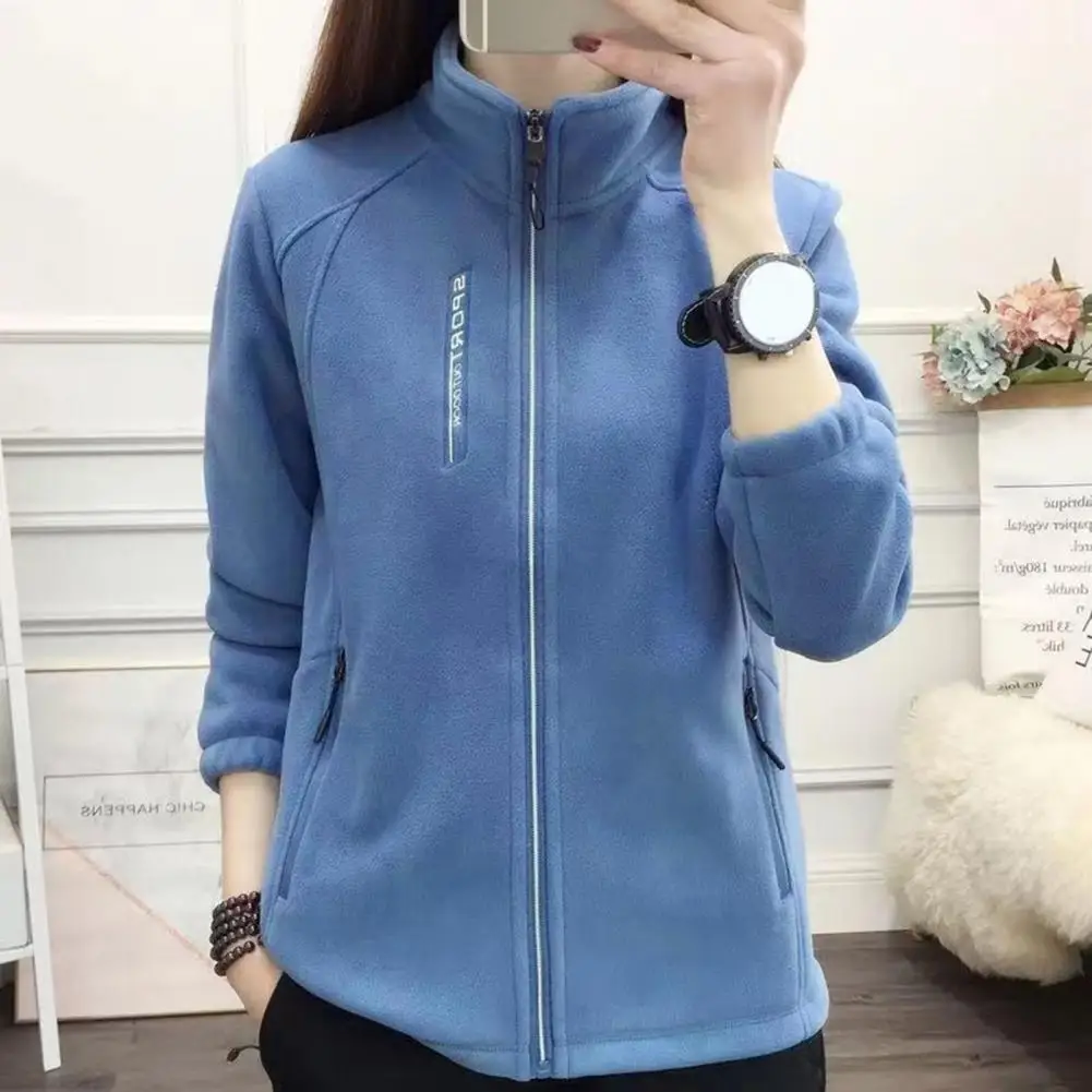 Women Fleece Jacket Warm Stylish Women's Fleece Coat With Stand Collar Zip-up Closure Pockets For Exercise Jogging Outdoor