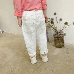 Girls Jean Pants Long Trousers Cotton 2024 White Spring Autumn Baby's Kids Pants Outdoor School Toddler Children's Clothing