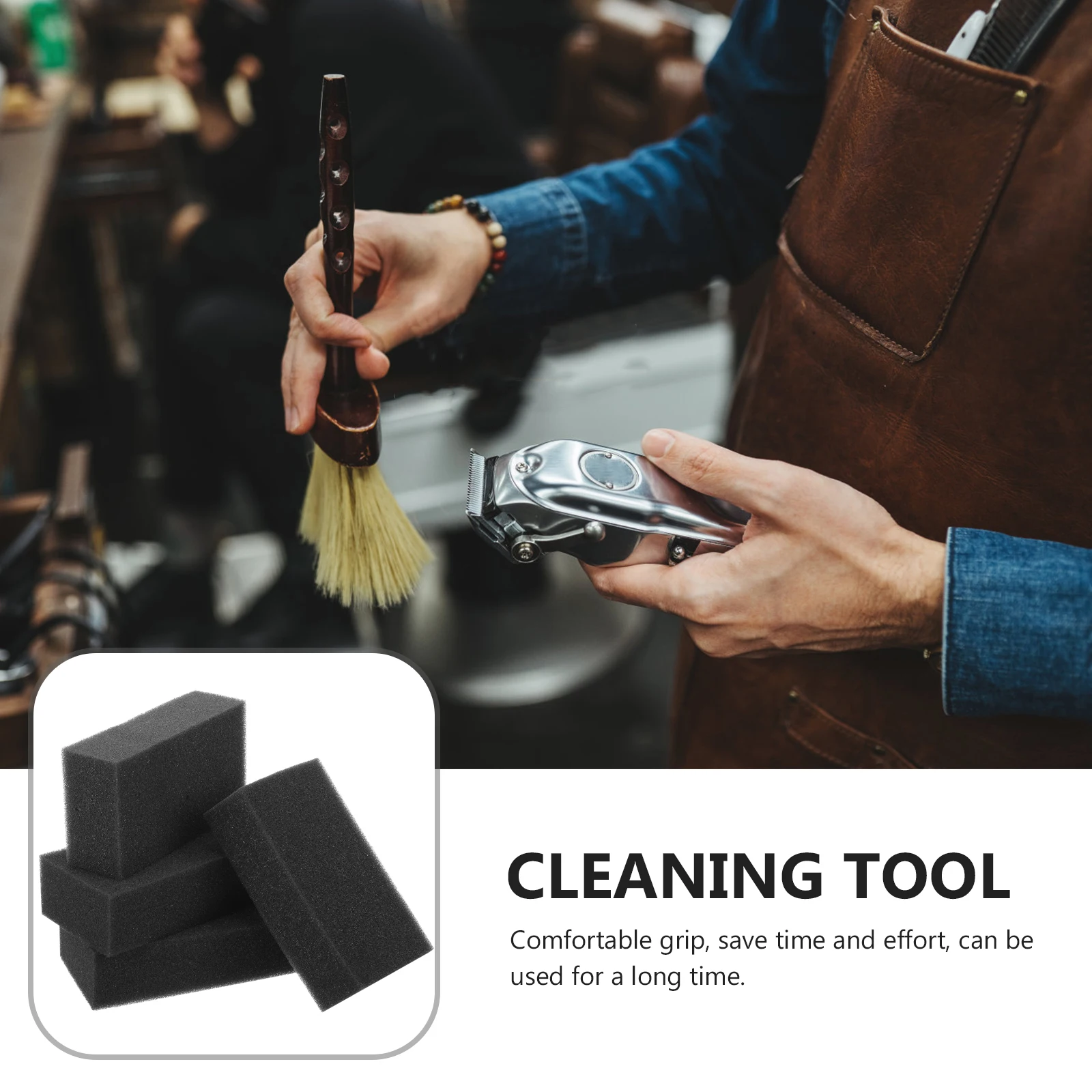 

5pcs Black Square Sponge Brush for Cleaning Salon Men Beard Shaving Remaining Hair Neck Body Clearing Lightweight Durable