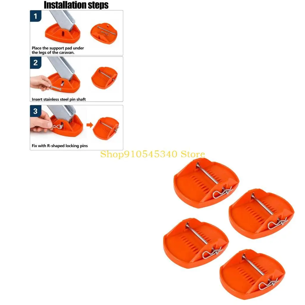 U2JA Parking Foot Pads for Broader Trailer Leg Support, 4-Piece Plastic Base Set with Locking Pins for Deployed Support Points