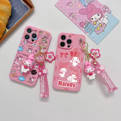Kawaii My Melody Case With Keychain Soft Cover For Samsung Galaxy S20 S21 S22 S23 S24 S30 S9 S10 S10E Plus Ultra FE