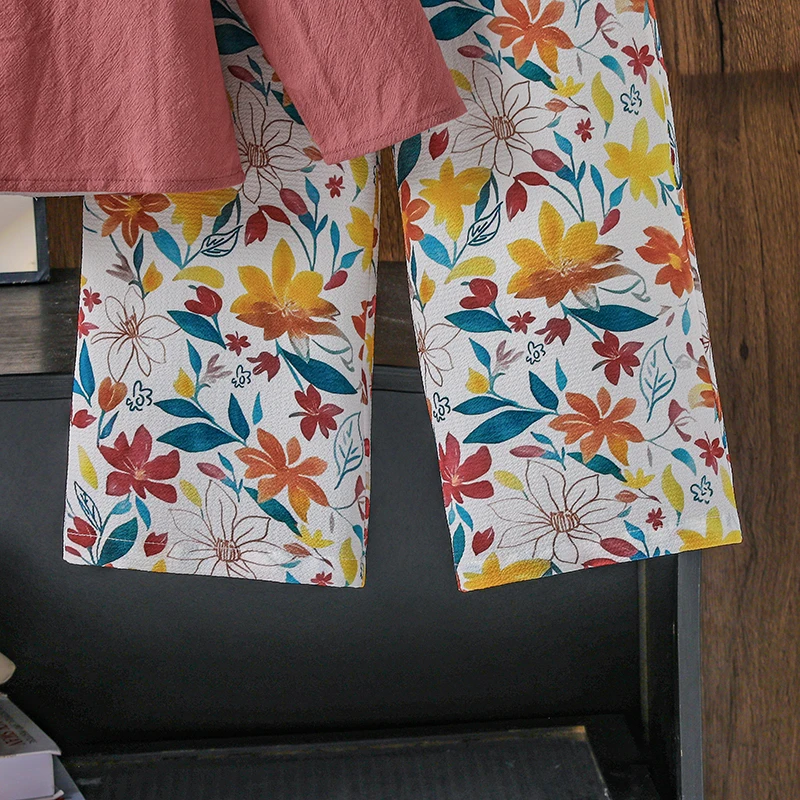 2025 الخريف 2 قطعة بدلة الاطفال بلون الوردي س الرقبة طويلة الأكمام بلوزات و الملونة طباعة مرونة الخصر السراويل للفتيات 4-7 سنوات #6