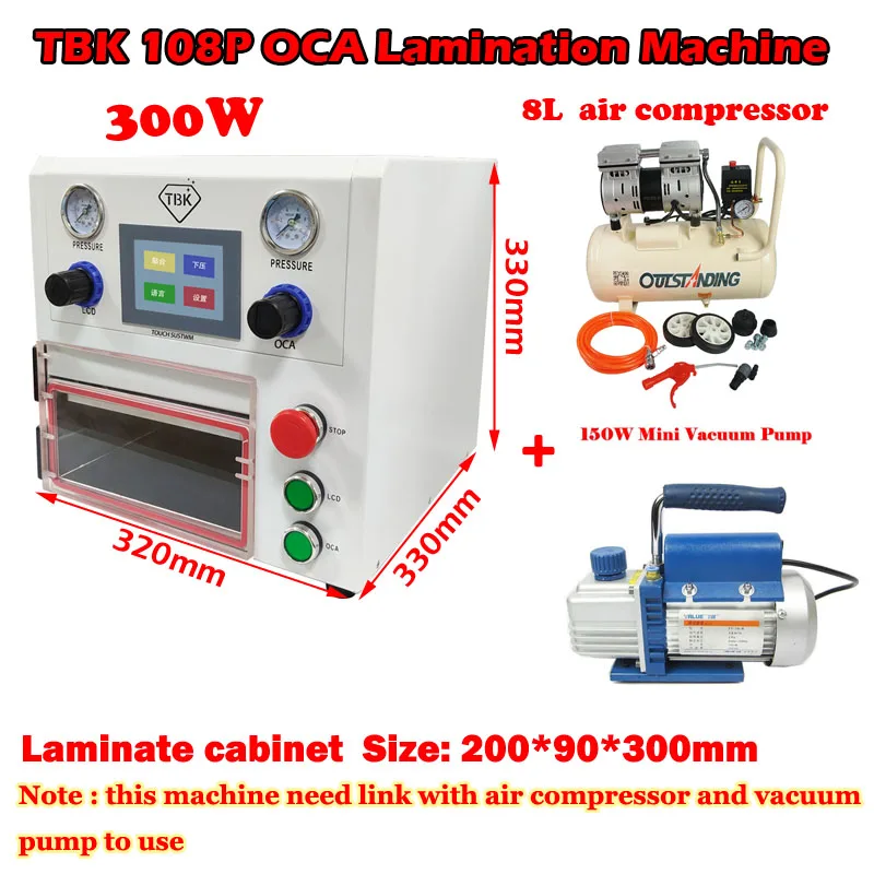 

TBK 108P OCA Lamination Machine 14 inch for Fat Curved Tablet PAD LCD Screens with Universal Curve Screen Laminate Dock and Tool