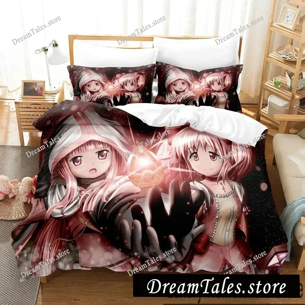 Home Textile Cartoons Puella Magi Madoka Magica Cover Duvet Cover Pillow Case Boy Polyester Bedding Set King Queen Twin Size