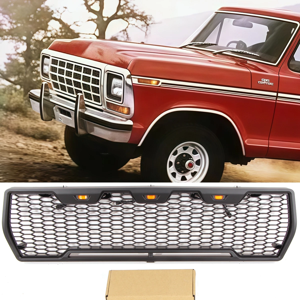 

Black Front Grille For Ford Bronco F150 1978-1979 F-150 Bumper Grill W/Lights