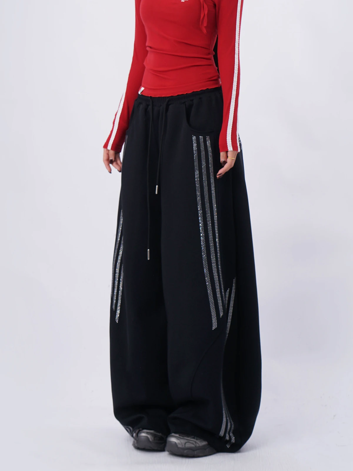 

Женские спортивные брюки Bla Sequin: свободные, в стиле хип-хоп, для уличных танцев, широкие штанины, повседневные, с низкой талией, в полоску, из других материалов