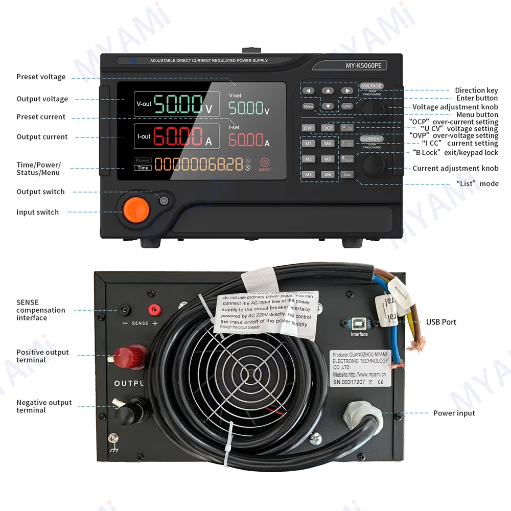 Programowalny 4-bitowy przełącznik napięcia wyjściowego 0-50V 0-60A AC220V Regulowany regulowany zasilacz DC