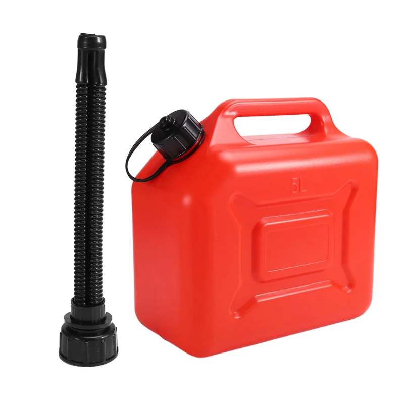 5L Car Fuel Tank Can Spare  Plastic Petrol Gas Container Anti-Static Fuel Carrier  With Pipe For Car