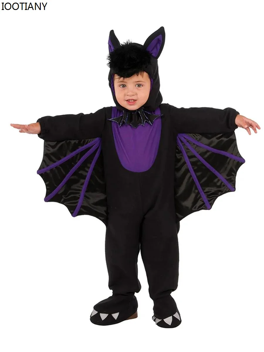 Kids Vampire Cosplay Costumes Halloween Bat Bodysuit With Hat Black Animal Cute Outfit Carnival Party Stage Performance Dress Up