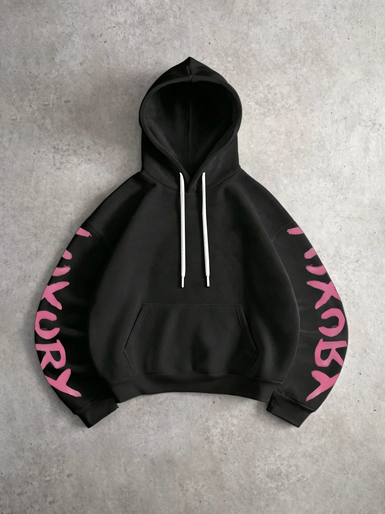 Sequins Men's Hooded Sweatshirt with English Slogan Print, American High Street Style
