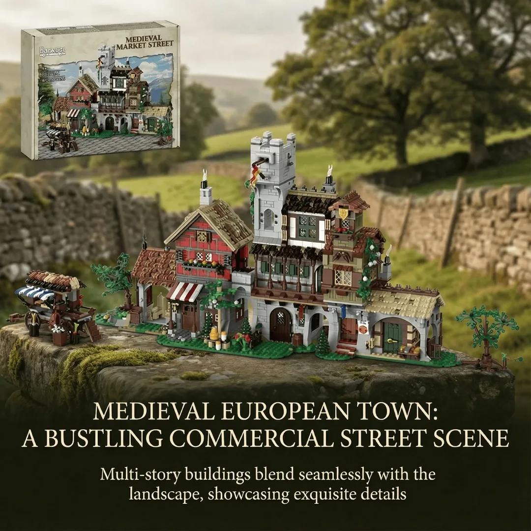 3021PCS Medieval Market Street Building Blocks Set Retro View Architecture Modular Assembly Model Collect Home Ornament Creative Toys Adult Gifts