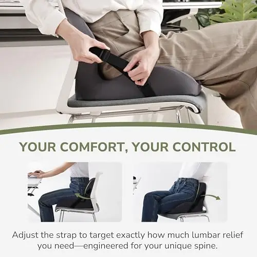 

Grey L-Shape Memory Foam Seat Cushion With Adjustable Strap For Office Chair Car, Lumbar And Coccyx Support