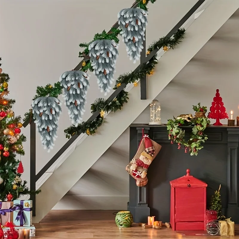 4-حزمة فروع شجرة عيد الميلاد الاصطناعية دمعة التنوب جارلاند مع مخاريط الصنوبر البلاستيك معلقة يتأرجح عيد الميلاد باب الموقد ديكور #4