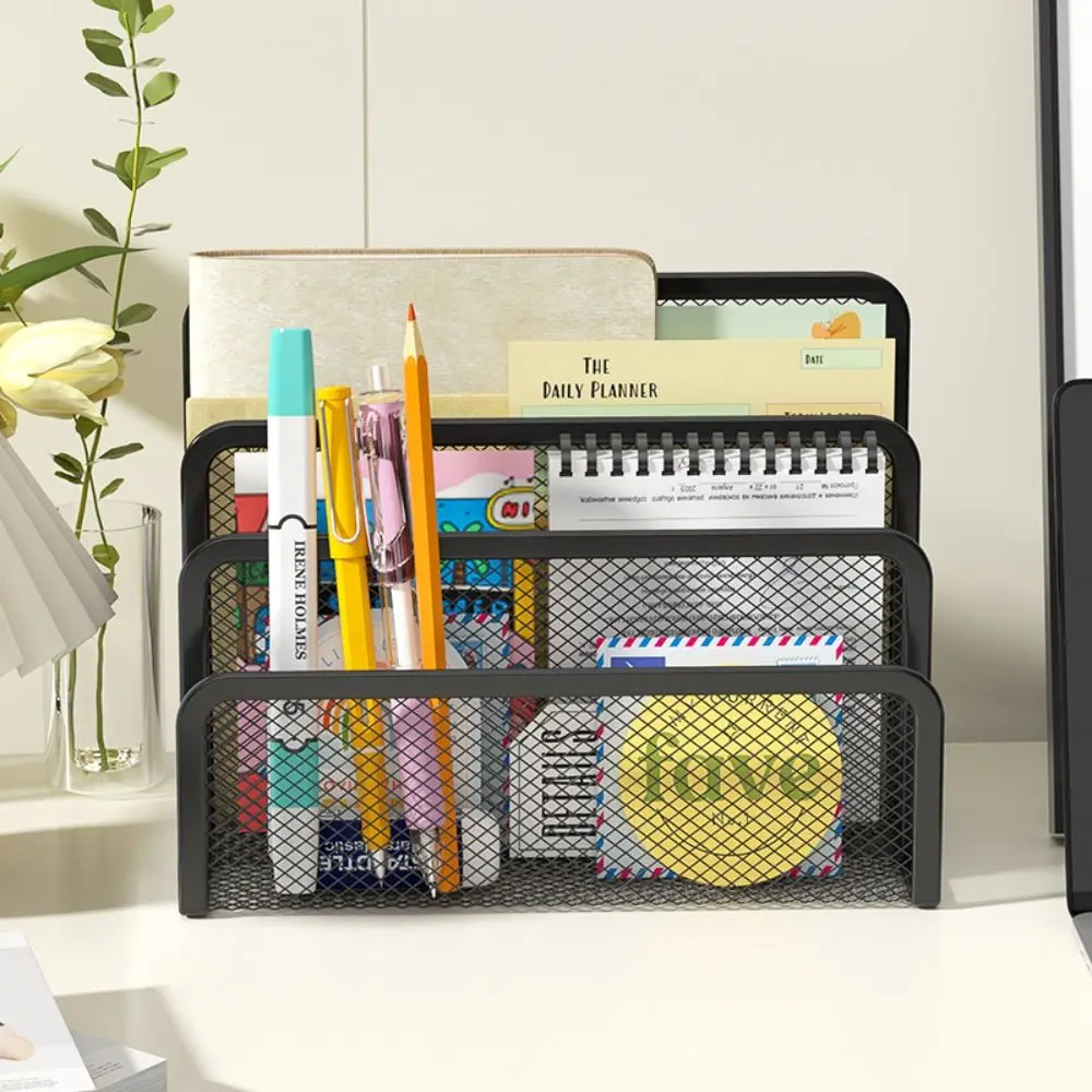 Simple Metal Table File Rack Mesh Three Layers Desktop Storage Stand Magazine Organizer School Office