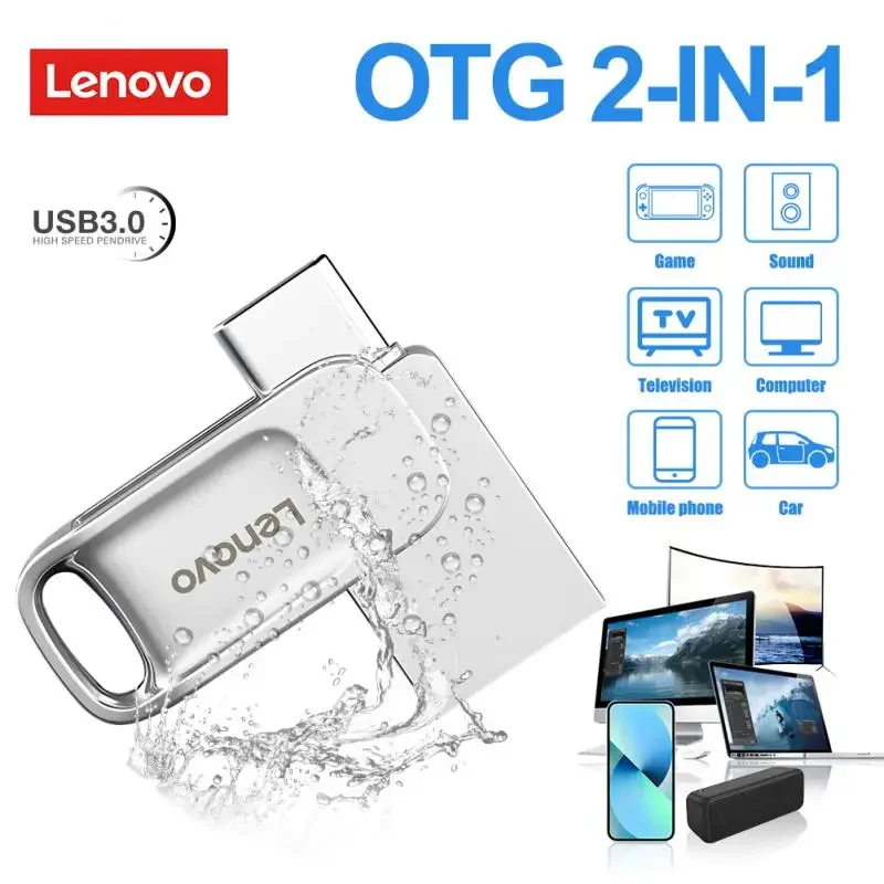 Lenovo 2TB Original USB Flash Clés USB 3.0 Métal Haute Vitesse Pendrive Capacité Réelle Memory Stick U Disque Pour PC Adaptateur TYPE-C