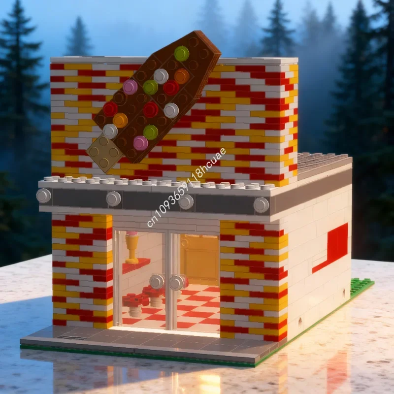 

863pcs MOC Modular Streetscape Ice Cream Shop Model Building Blocks Construction Toy DIY Education festival Gift Brick