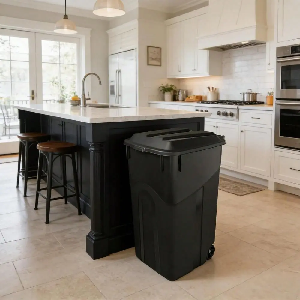 

45 Gallons Trash Can, Plastic Garbage Can With Lid, Outdoor Trash Can With Wheels, Outdoor Indoor Garbage Bin For Courtyards, G