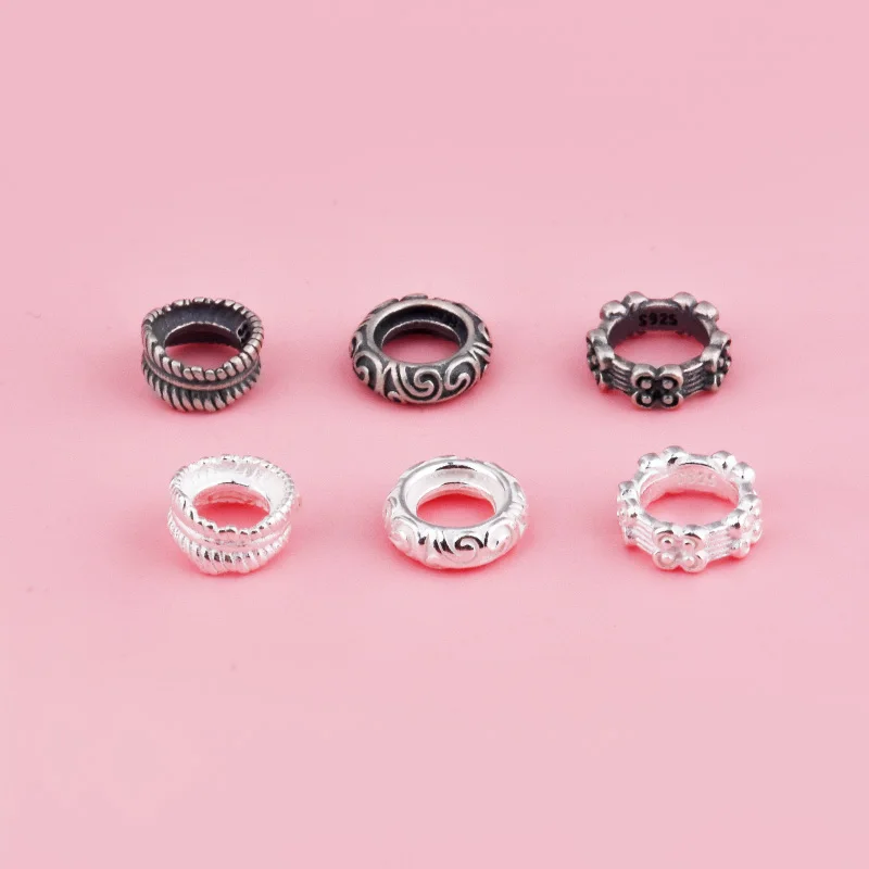 DIY hand-woven rope and beaded accessories for S925 sterling silver irregular running ring small flower beads