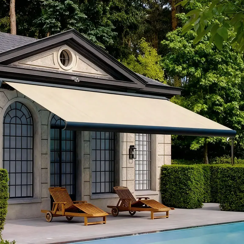 

Patio Awning with Remote Control Waterproof Windproof Modern Acrylic Sail Design Telescopic Sliding Roof Canopy Aluminum Awnings