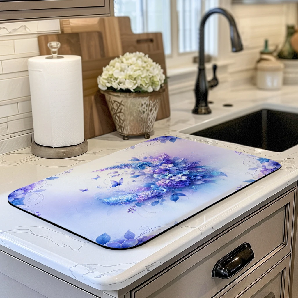 Floral & Leaf Pattern Polyester Absorbent Mat - Stylish Indoor Floor Mat, Decorative Mat for Home Entryway & Living Space