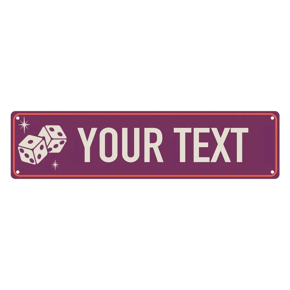 [CIFbuy][2D Flat] Custom Purple Dice Aluminum Street Sign,Personalized Your Text Wall Decor (40x10cm)(Only For Decoration)