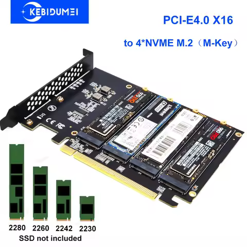 PCle4.0 X16 to 4xNVME M.2 Adapter M.2 SSD GEN4 PCIe 4.0 PC Motherboard X1 X4 X8 X16 Expansion Card For 2230 2242 2260 2280