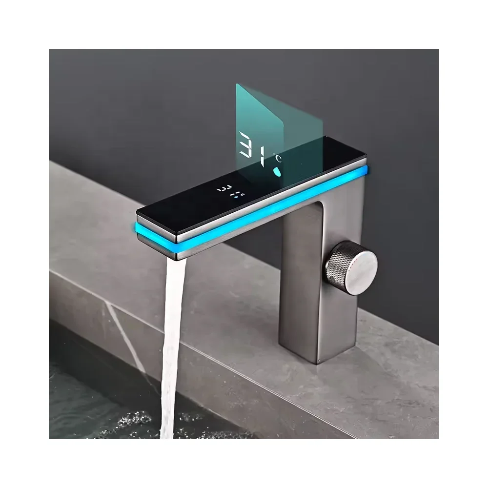 Light Emitting Diode Smart Digital Temperature Display Hydro Power Smart Surround Atmosphere Brass Aluminum Bathroom Basin Fauce