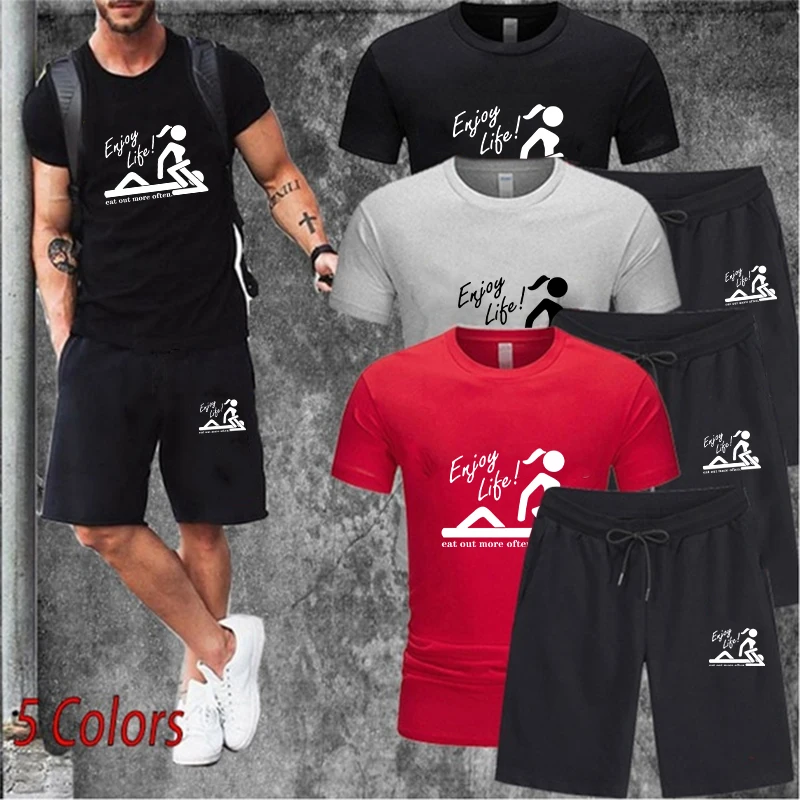 

Men's Gym Workout Shorts Suits Running Fitted Training Jogger Slim Short T-shirts+Pants