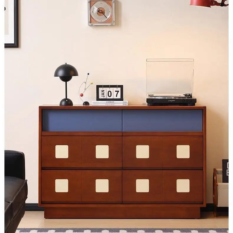 

Customizable medieval solid wood chest color matching retro small apartment side cabinet against the wall storage