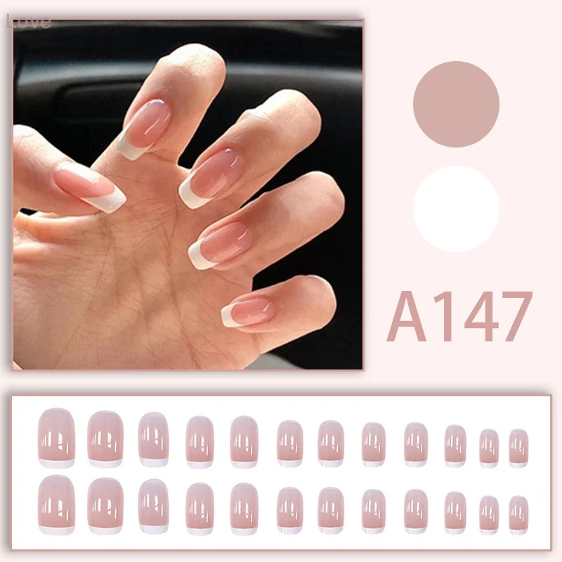 24개 세트 어린이용 귀여운 착용형 가짜 손톱 신선하고 밝은 탈부착 가능한 프레스온 네일 팁 풀커버 프렌치 아크릴 가짜 손톱 디자인