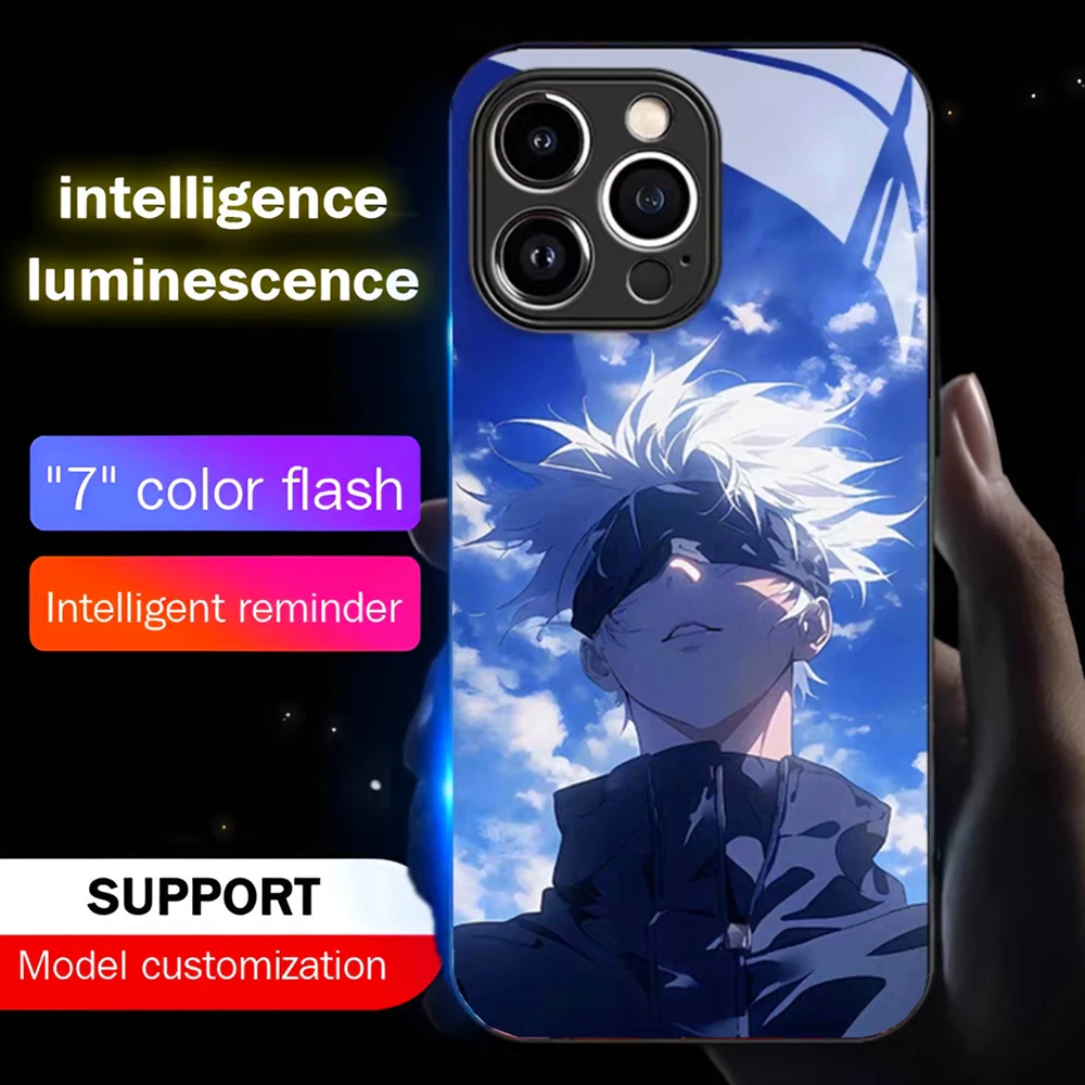 

Чехол для телефона из закаленного стекла с японским аниме, умный светодиодный светильник, светящийся чехол для телефона Samsung S25 S24 S23 S22 S21 S20 FE Note 20 Plus Ultra