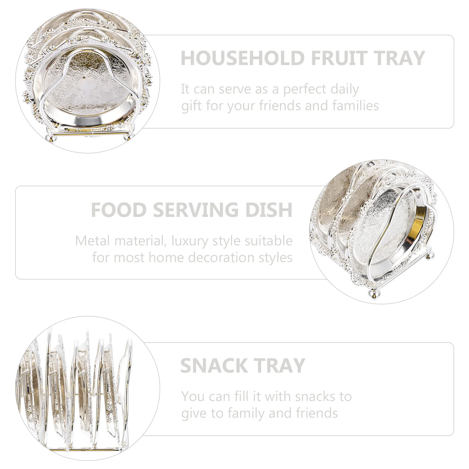 

1 set 1 Set Snack Tray Set Silver Fruit Plate Creative Food Dish For Tea Table Serving Storage Home Tableware Dried Fruit Candy