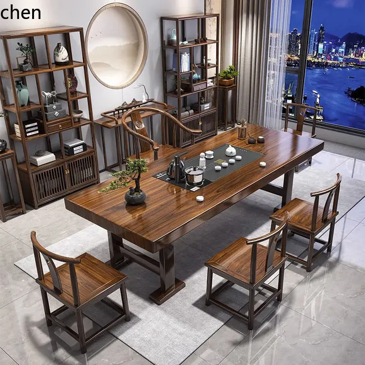 CZ Solid Wood Large Board Tea Table Full Set Tea Table Combination Office Kung Fu Fully  Water Boiling Tea Brewing Table
