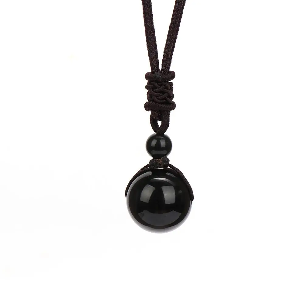 Fashion Jewelry Rope for Lovers Black Transfer Natural Lucky Crystal Obsidian Rainbow Ball Pendant Eye